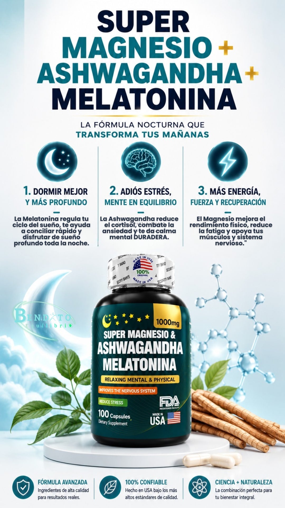 Super Magnesio + Melatonina + Ashwagandha KSM-66 + L-Theanine